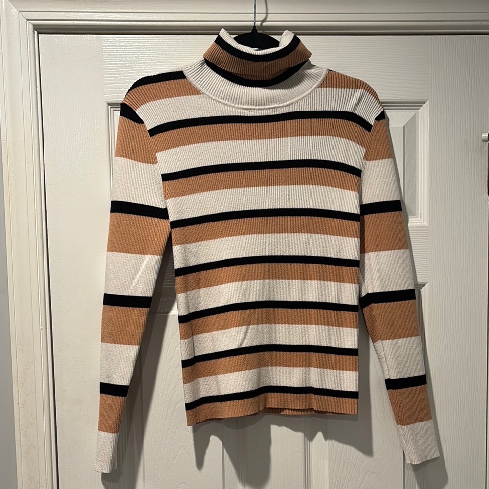 Anthropologie Black and White Cowl Turtleneck Sweater